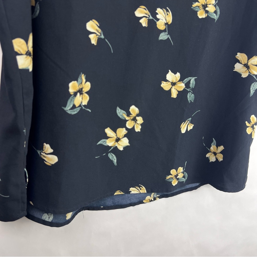Hilary Radley Navy Floral Blouse, Yellow Flowers, Polyester, Flutter Sleeve Top - Picture 7 of 12
